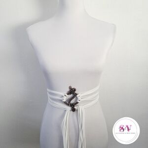 White Wrap around belt with brass color buckle